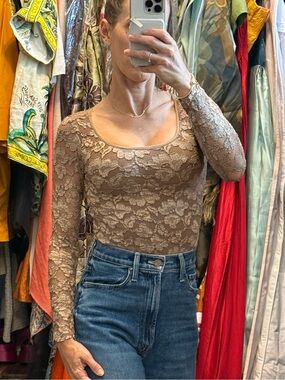 Vintage Bisou Bisou Nouvelle Couture Brown  Long Sleeve Bodysuit Y2K Festival